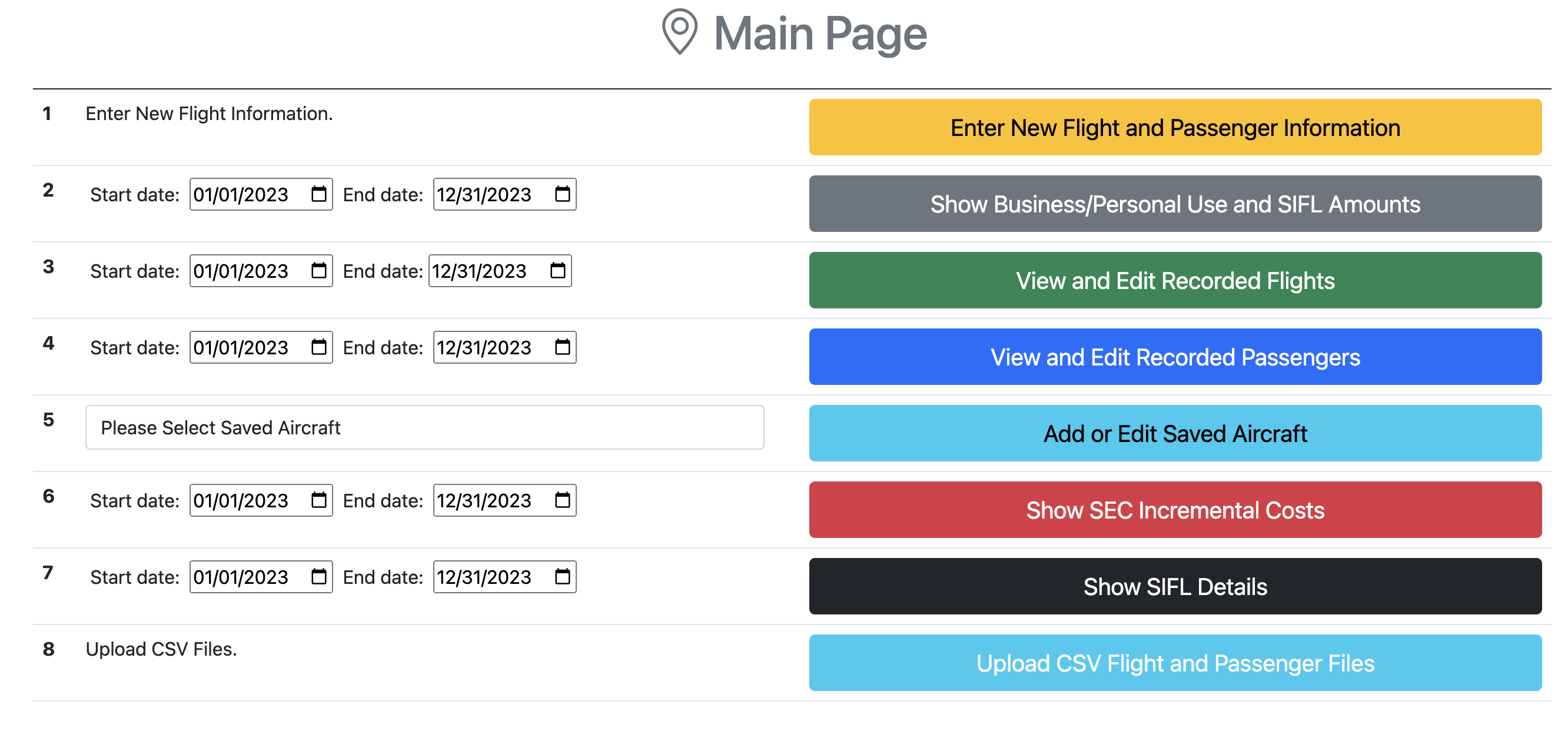 aircraft tax software main menu image